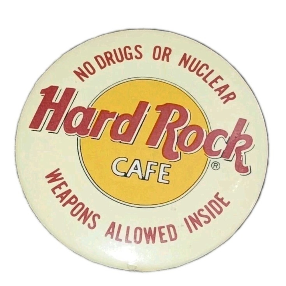 Vtg Hard Rock Cafe No Drugs Or Nuclear Weapons Inside Badge Button Pin Pinback